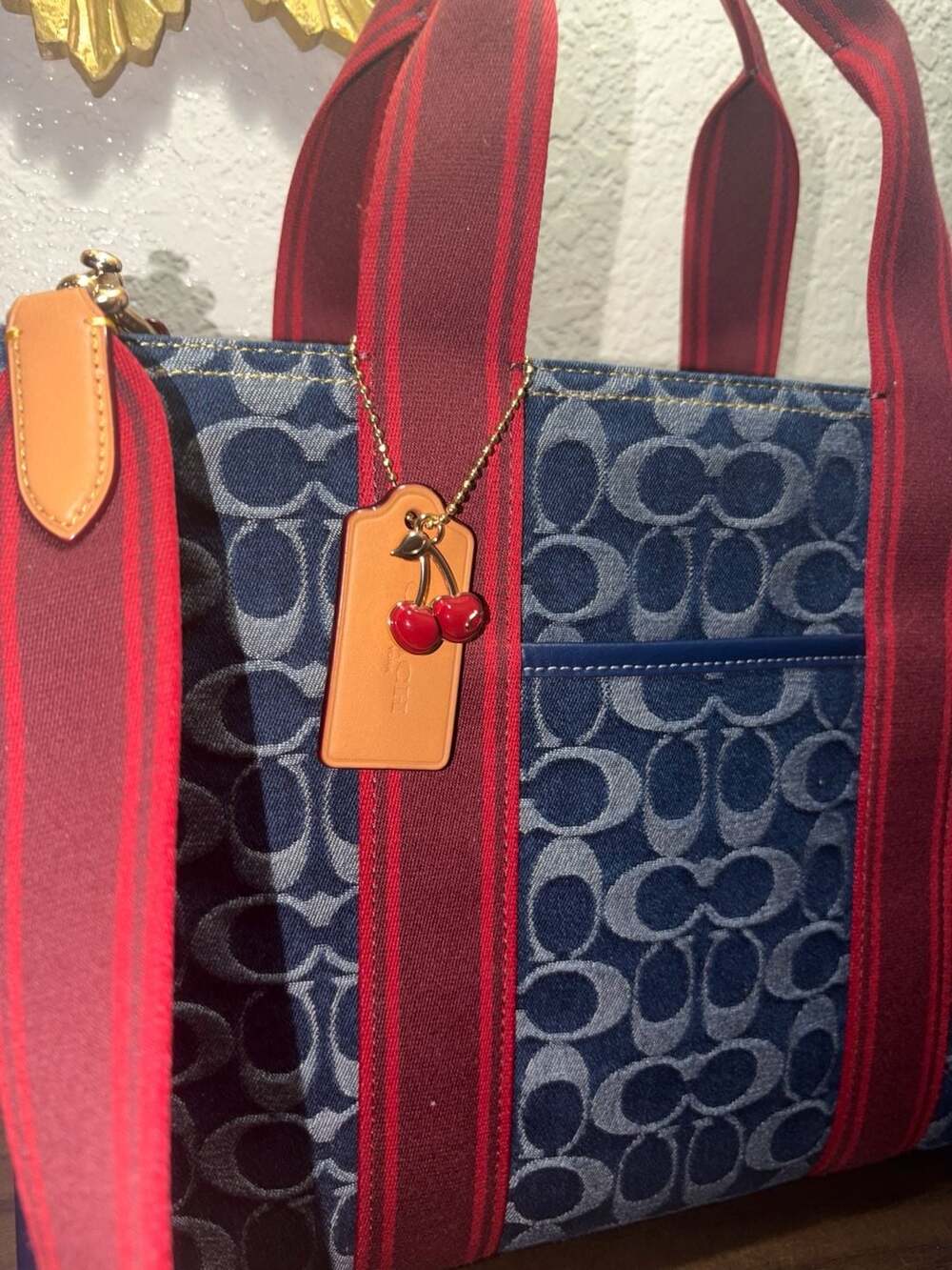 Coach Smith Tote Bag in Signature Denim with Cherry Charm - Picture 2 of 7